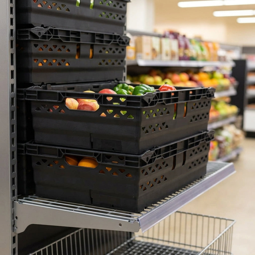600×400×200mm stackable fruit & veg crate 35L black pack of 5 (view 2)
