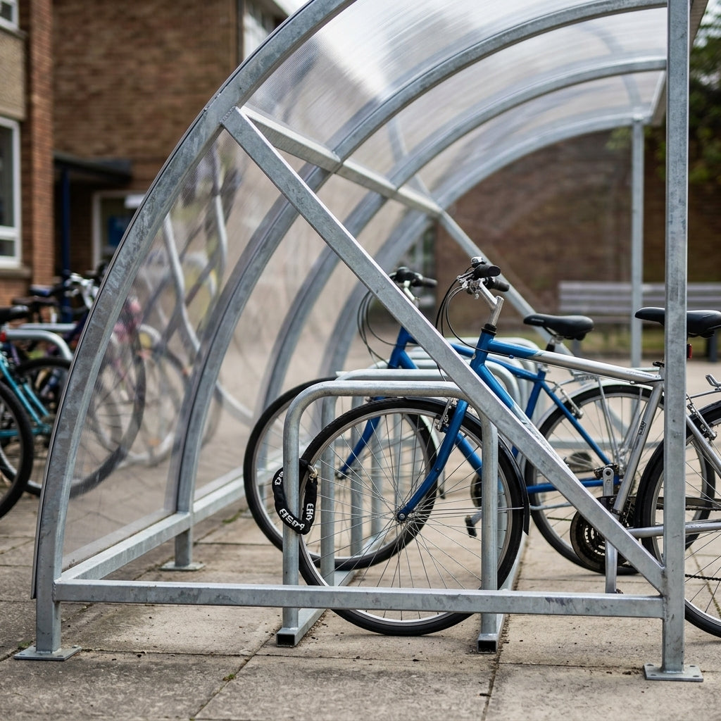 4.6m Slimline 12-Bike Cycle Shelter with Sheffield Rack (view 2)