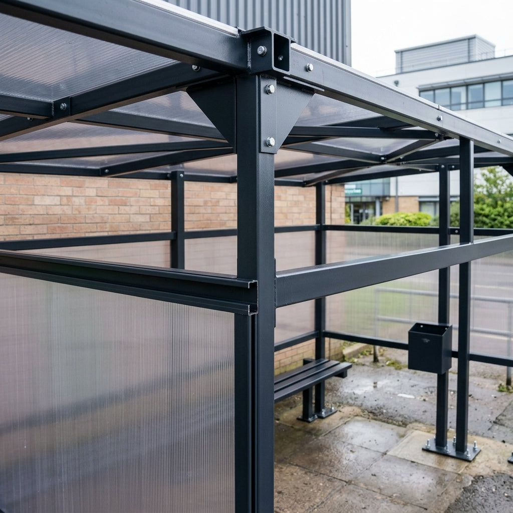 9m x 4m high-capacity smoking shelter, steel frame polycarbonate (view 2)