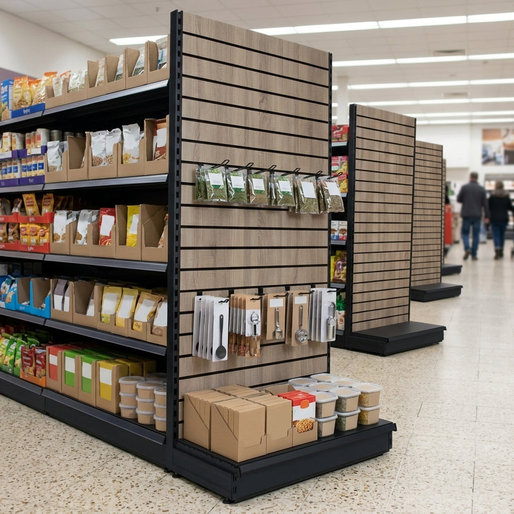 2.1m High Wood Effect Gondola Display Bay – 300mm Base Shelf