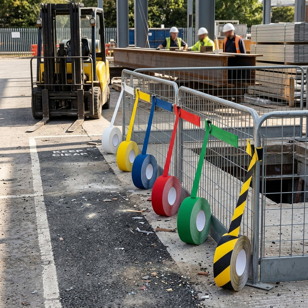 Heavy-duty vinyl floor marking tape for forklift traffic