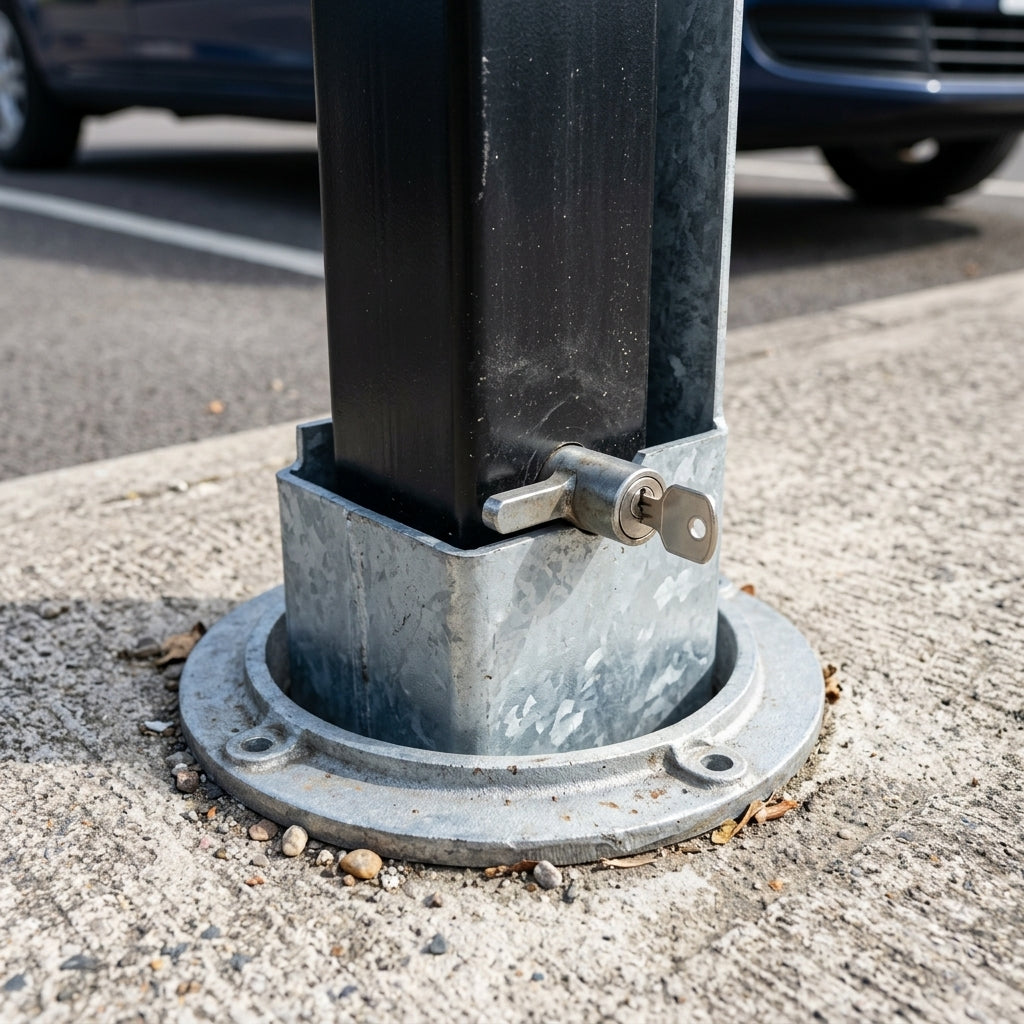 90 x 90mm square telescopic bollard, galvanised steel (view 2)