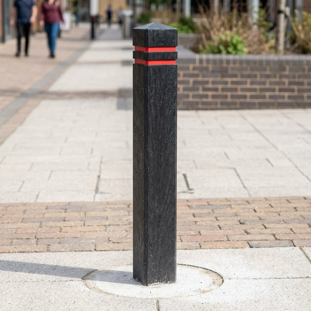 1440mm square recycled plastic bollard with chamfer top banded