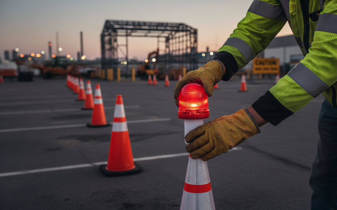 Premium LED Traffic Cone Topper Light with Constant and Hyper Flashing Settings - Complete with Batteries and Lightweight Design