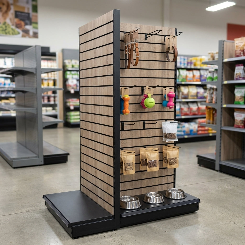 1.4m Wood Effect End Bay Display | 300mm Base Shelf