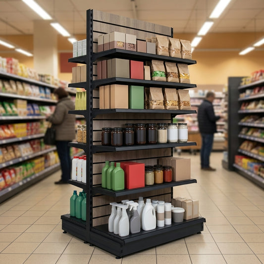 2.4m Wood Effect Gondola Display Bay | 470mm Base Shelf