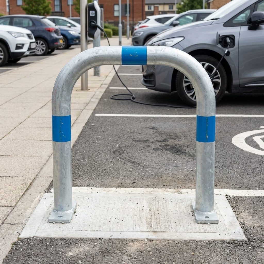 60mm steel EV charging point protection guard, galvanised