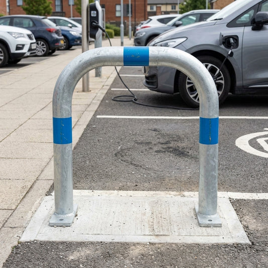 60mm steel EV charging point protection guard, galvanised