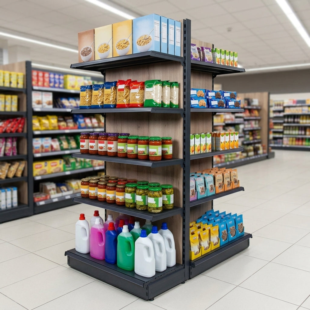 1.6m High × 570mm End Bay Shelving with Wood-Effect Uprights