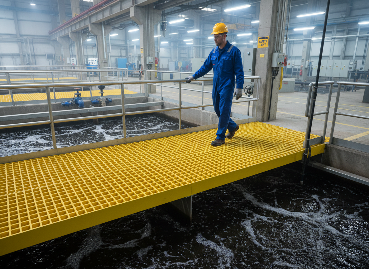 Premium Heavy Duty Open Square Holed GRP Grating 3665 x 1225 x 25mm with Non-Slip Surface