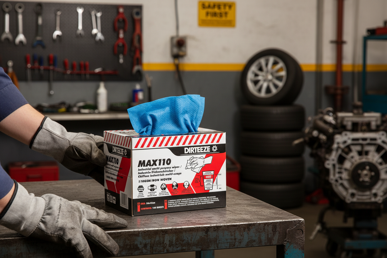 Dirteeze Heavy Duty Maximum Strength Industrial Wipes - MAX110B ||Box of 160 Wipes for Surface Cleaning