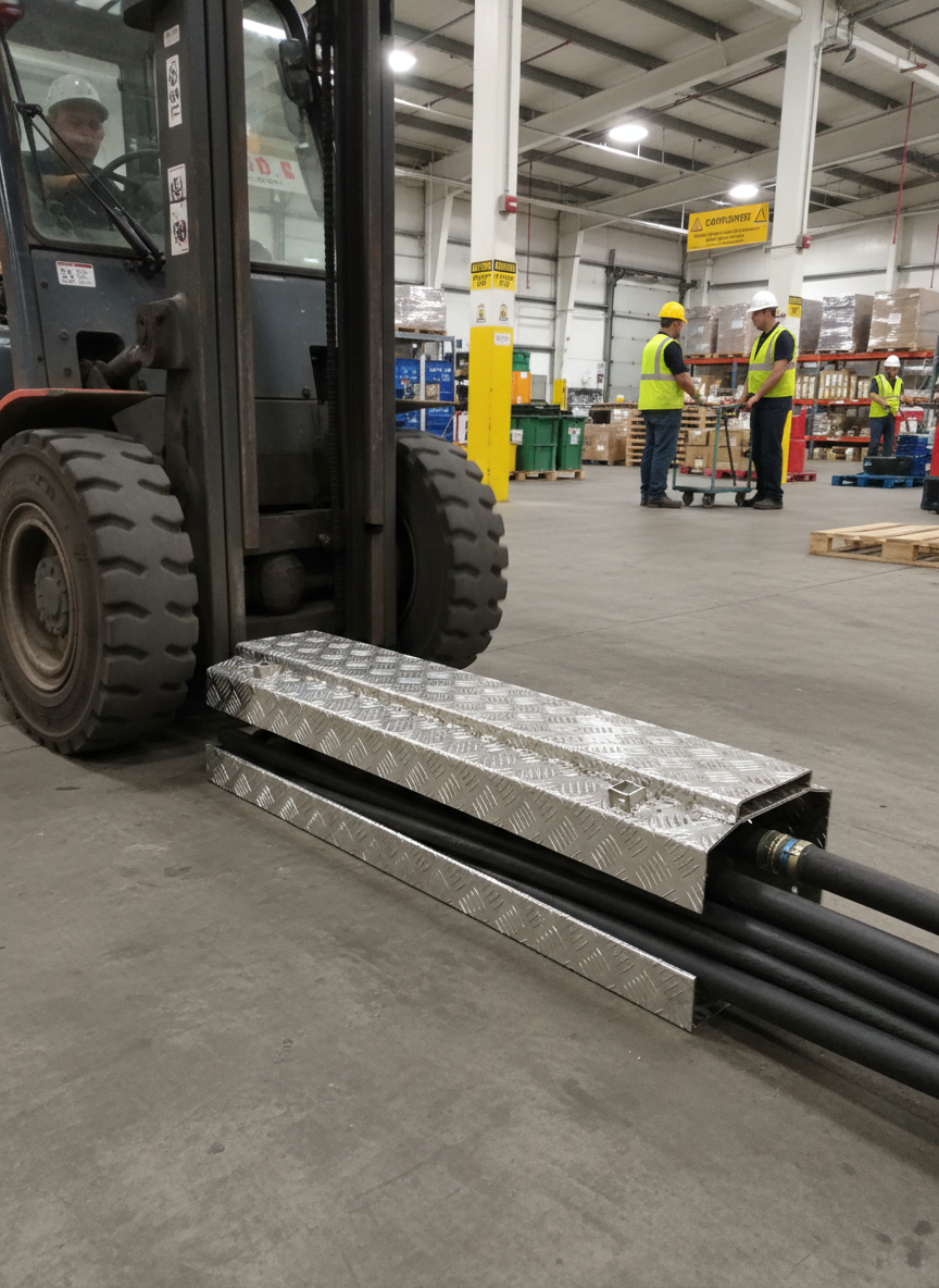 Premium Aluminium Tunnel Hose and Cable Ramp Accessory with Solid Stopped Grids for Heavy Duty Applications