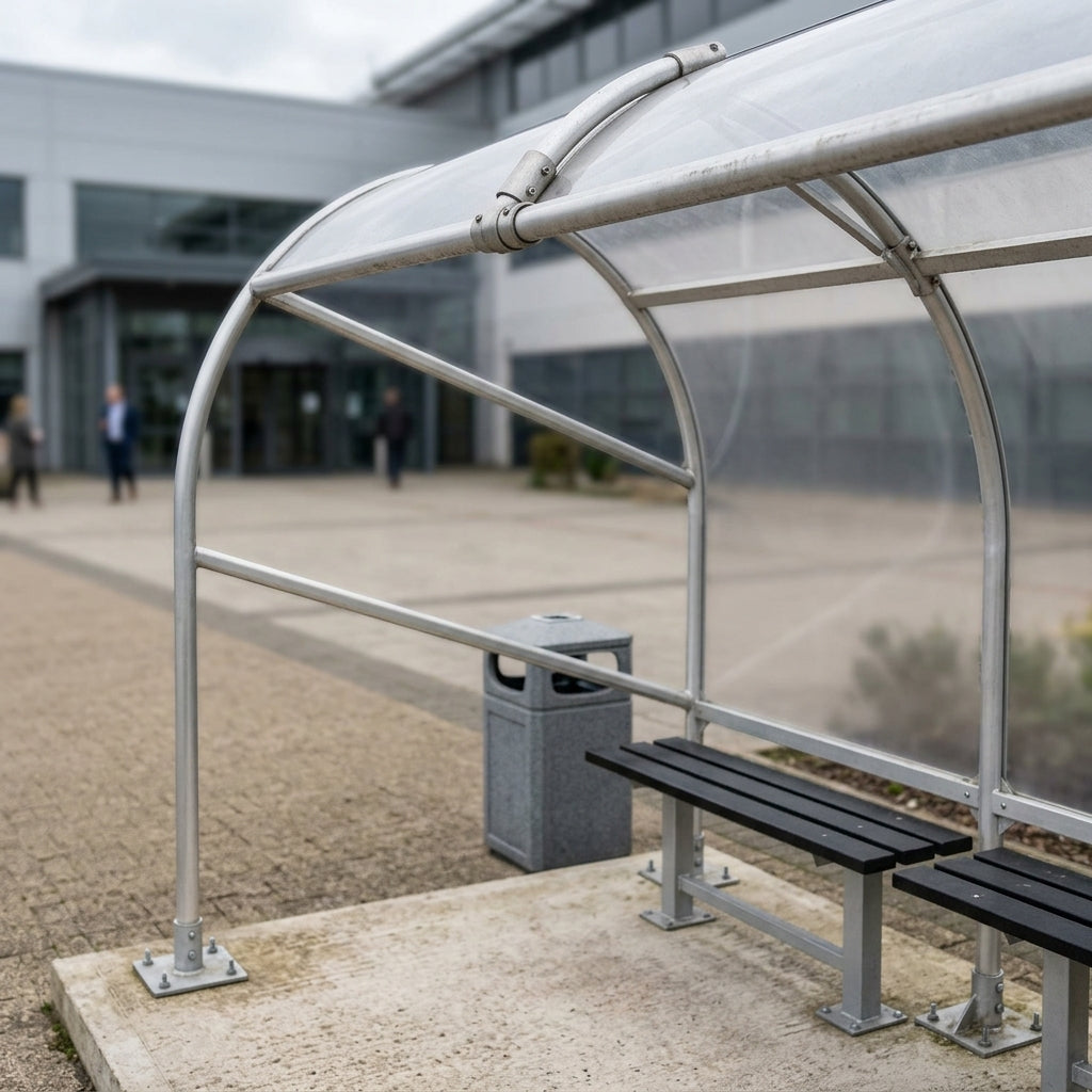 Free Standing Smoking Shelter with Seating | Aluminium | Silver (view 2)