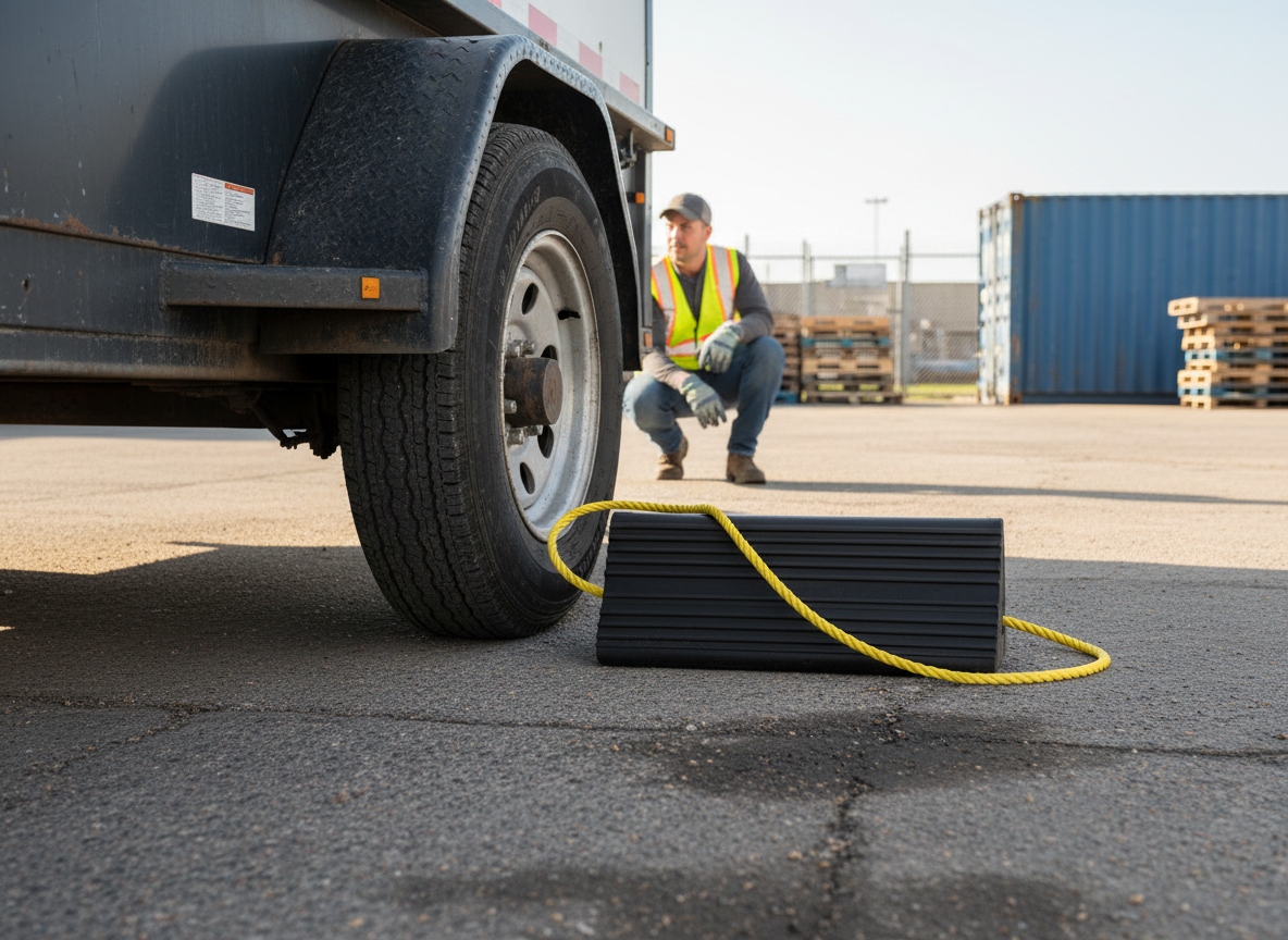 Premium Heavy Duty Rubber Aircraft Wheel Chock with Yellow Rope, 225 x 195 x 500 mm, 21 kg for Aircraft Safety