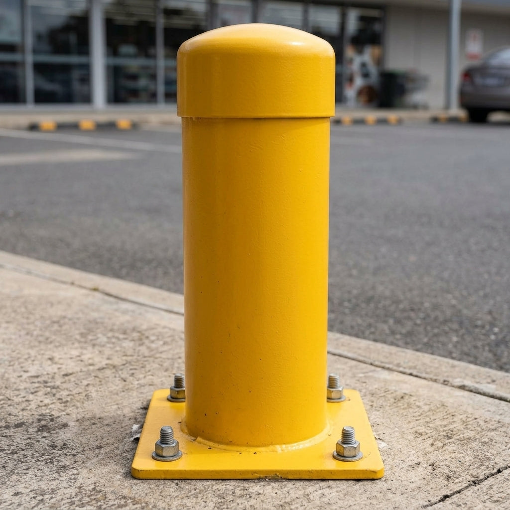 1000mm above-ground galvanised steel bollard, yellow, 60–273mm diameter (view 2)