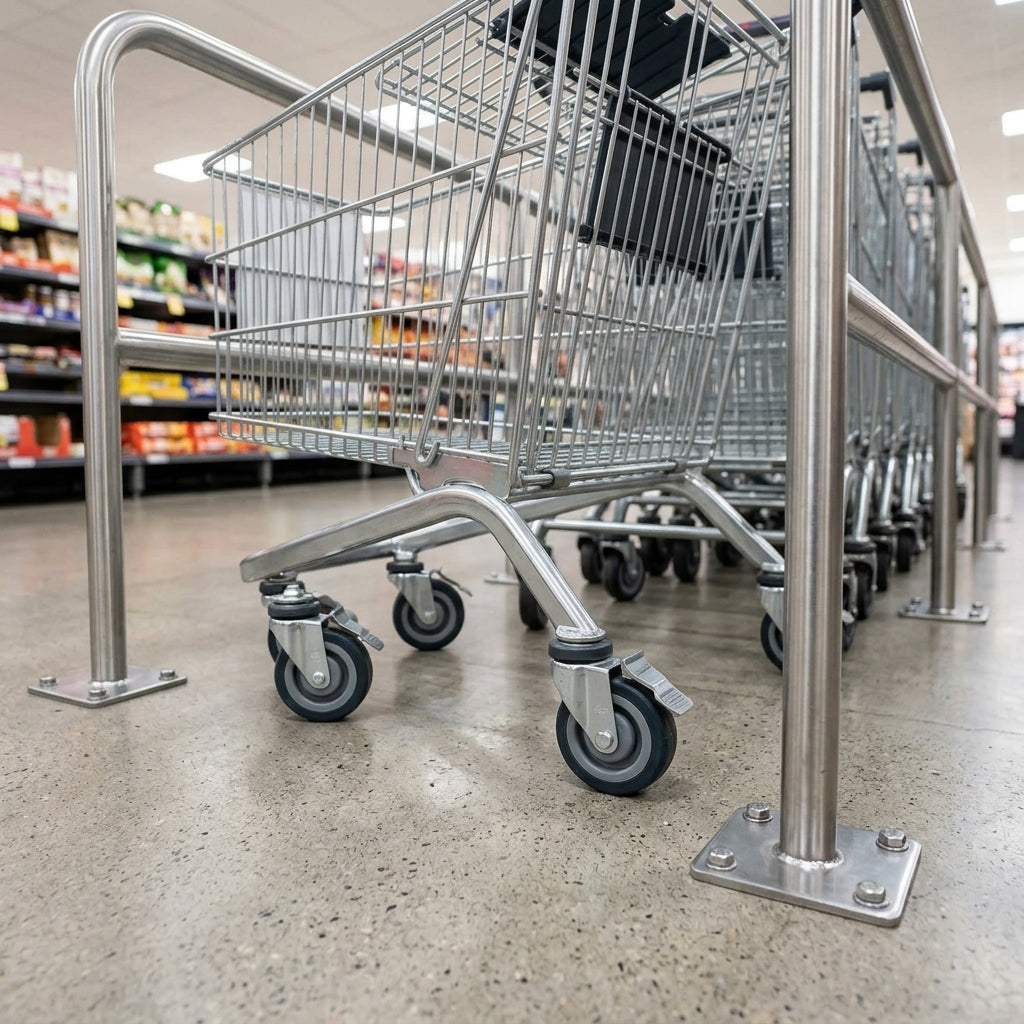 2m Mobile Shopping Trolley Park with Lockable Castors