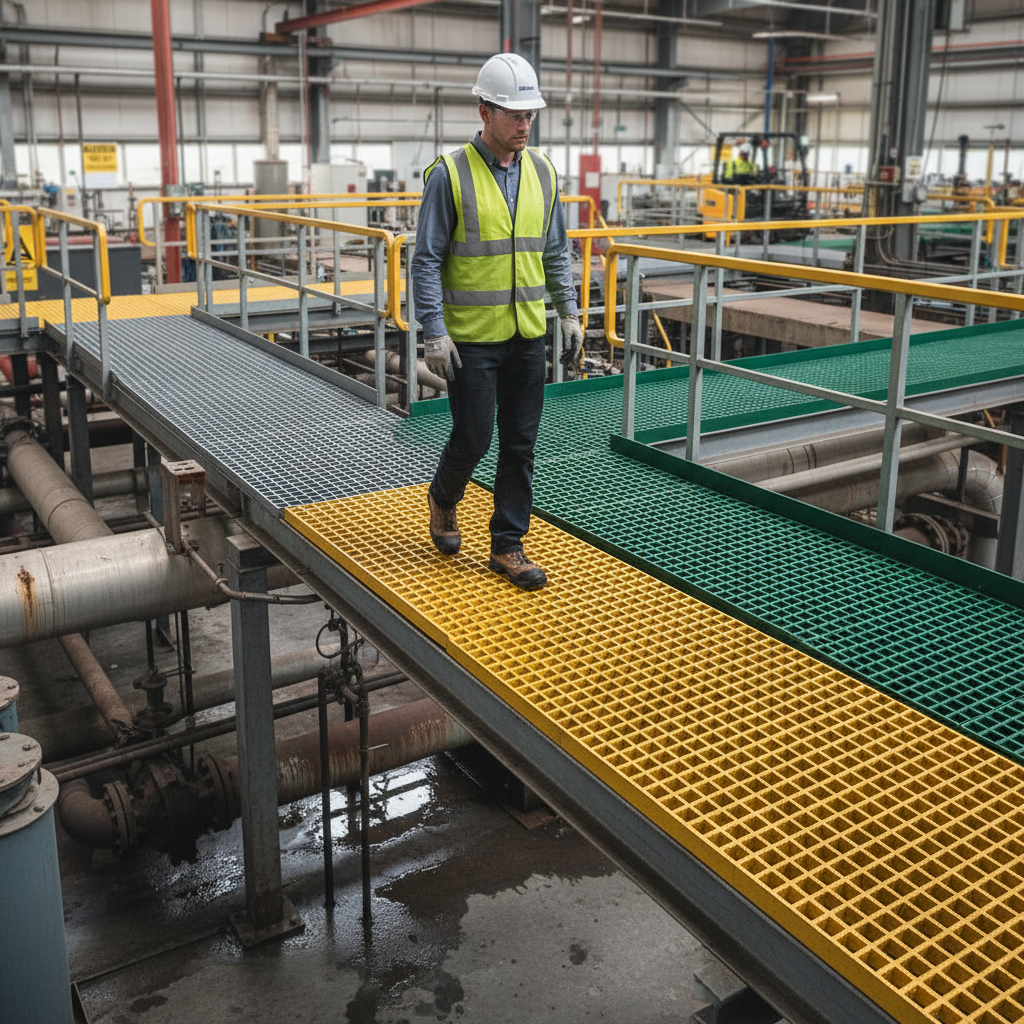 Premium Anti-Slip GRP Open Mesh Grating Panels - Corrosion-Resistant for Walkways, Platforms, and Stairs
