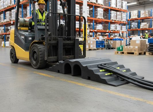 Premium Heavy Duty Hose Protector Ramp for Cables and Hoses with High Visibility Strips and Reflective Cat's Eyes - 840mm x 300mm x 125mm