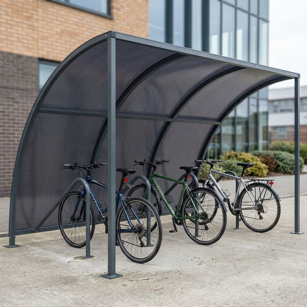2m wide cycle shelter with integral stands, galvanised steel
