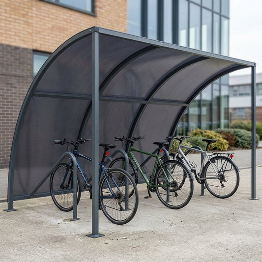 2m wide cycle shelter with integral stands, galvanised steel