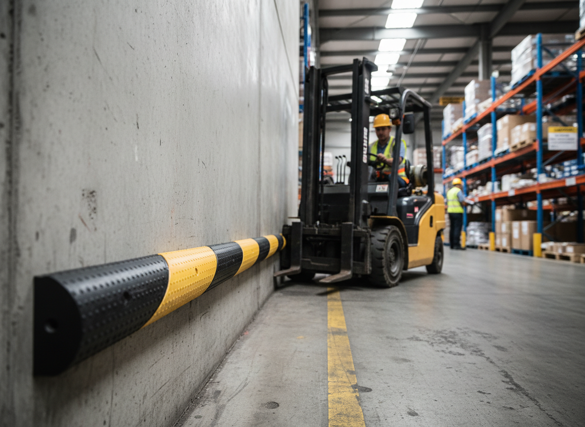 Premium Durable Wall Guard 1000 x 100 x 22mm - Solid Rubber with Black and Yellow Stripes for Visibility and Impact Resistance