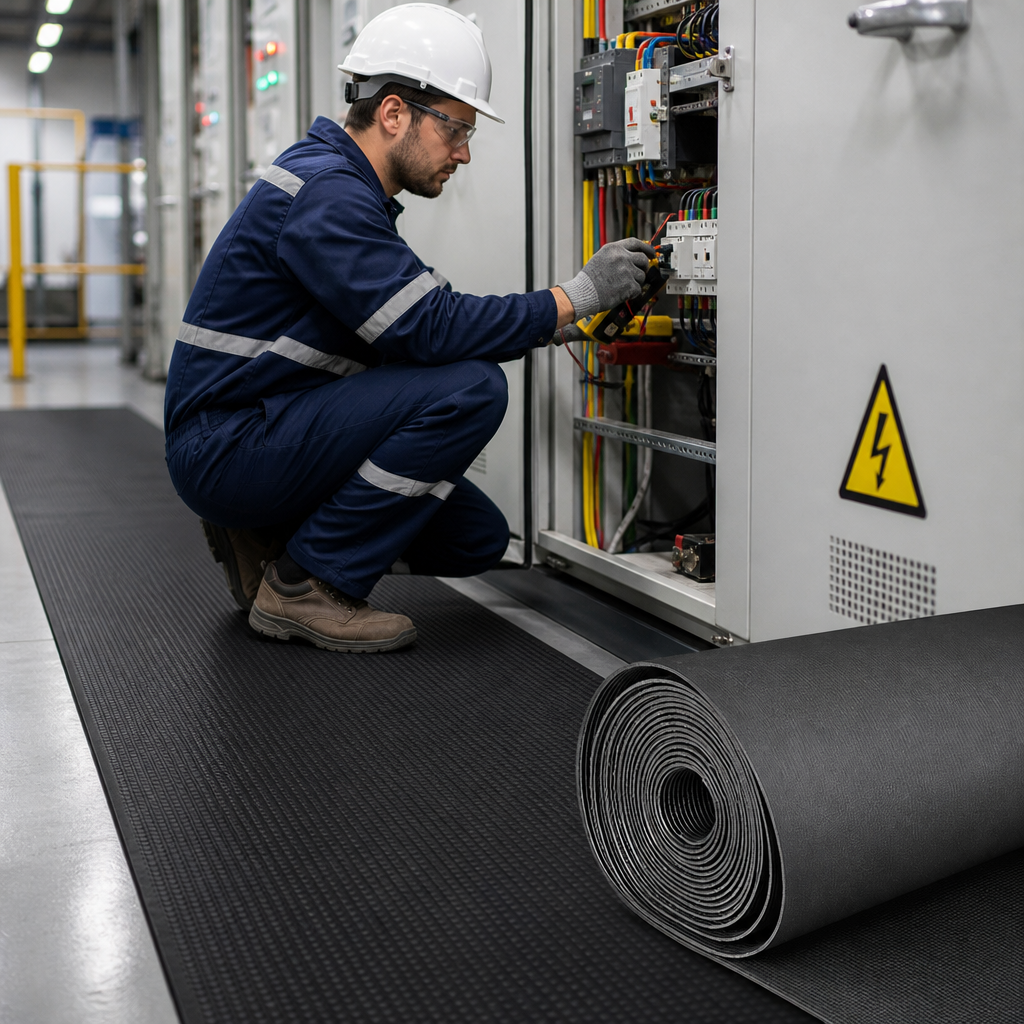 450V Electrical Safety Matting in Black Natural Rubber for Safe Work Environments