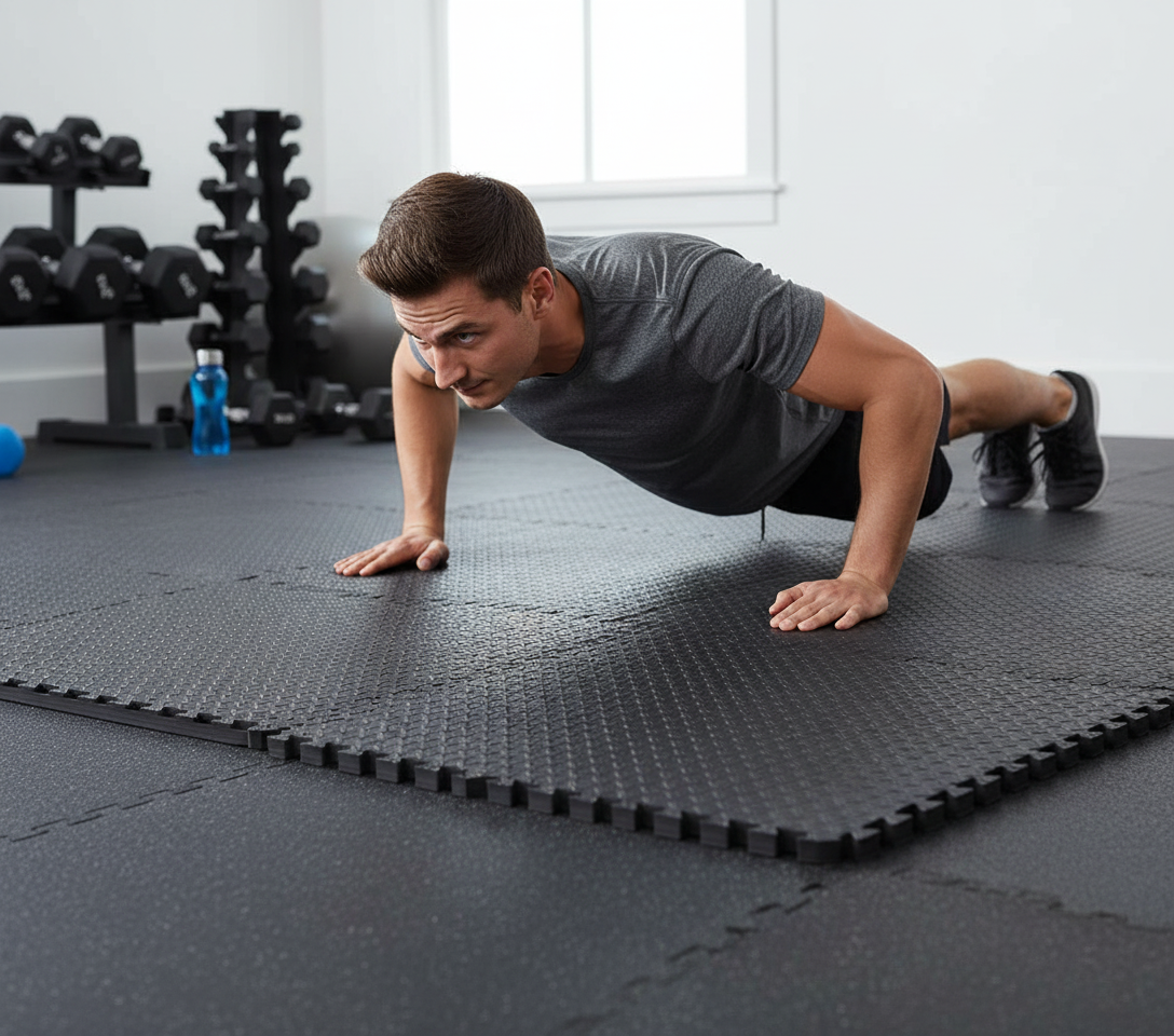 Premium Anti-Fatigue Interlocking EVA Exercise Foam Mat Set - 4 Tiles (16 sq ft) with Non-Slip Surface for Home Gym and Yoga