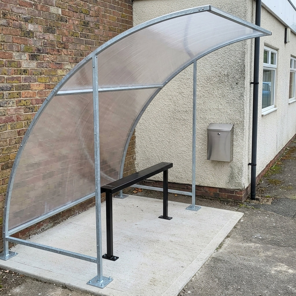 2m x 2m smoking shelter with bench and bin