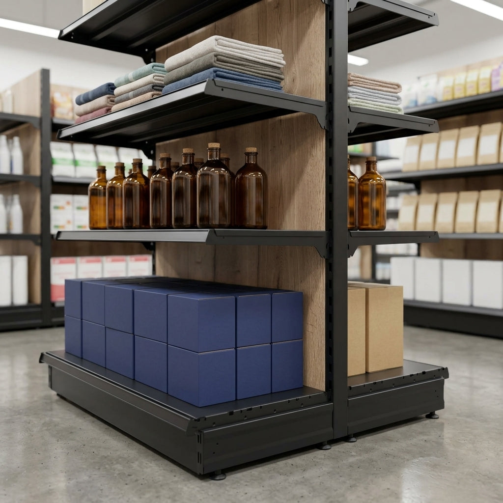 1.6m High Wood Effect Double-Sided Gondola Shelving Bay (view 2)