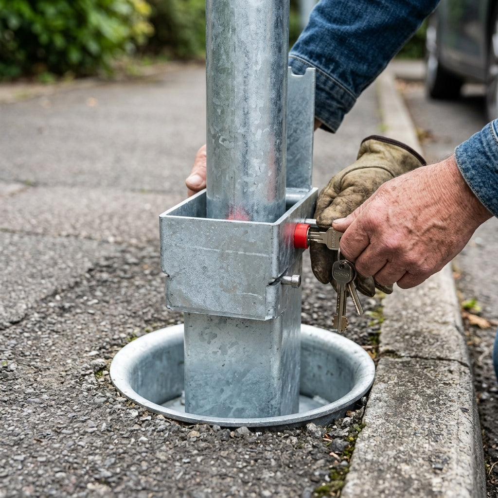 745mm removable bollard with integral lock – galvanised steel (view 2)