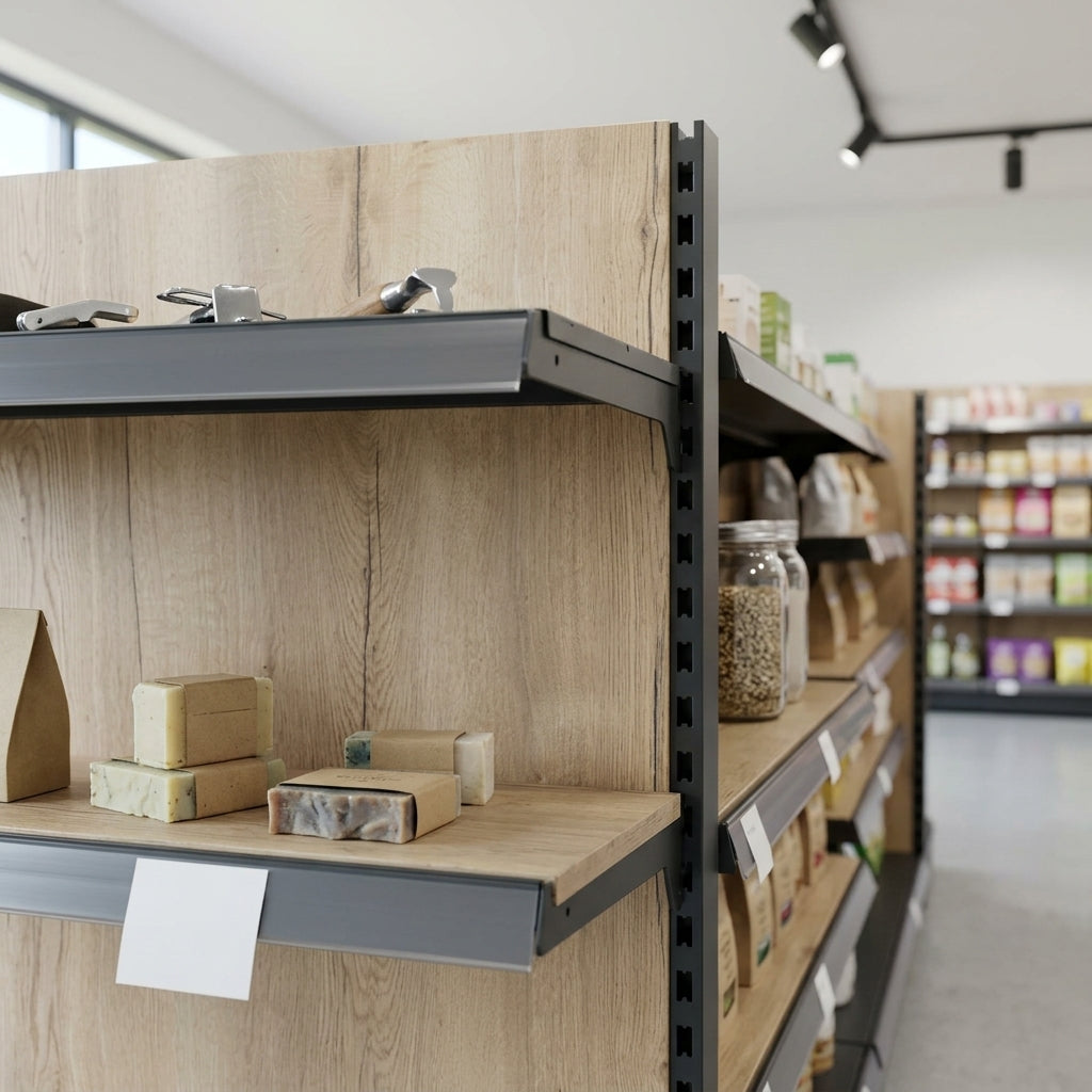 1.8m High Wood Effect Wall Bay Shelving – 300mm Base, Adjustable Uppers (view 2)