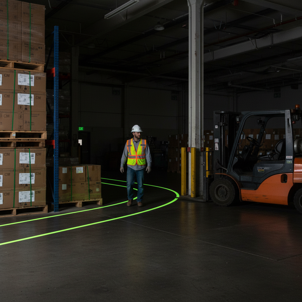 Premium Heavy-Duty Glow-in-the-Dark Aisle Marking Tape for Emergency Egress Safety in Industrial Applications