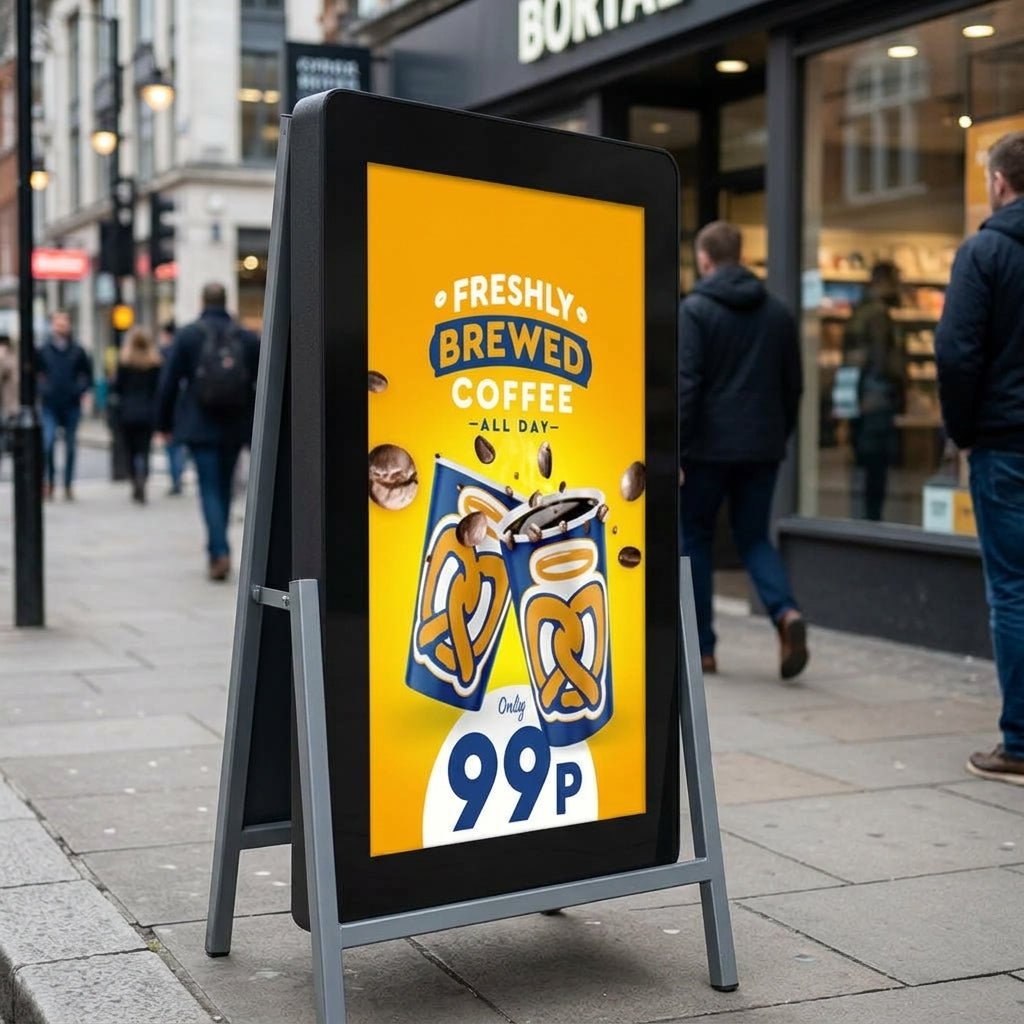 55" 4K outdoor digital signage display, IP65 waterproof, 2500 cd/m²