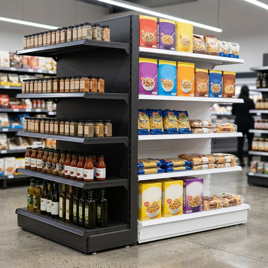 2.1m End Promo Bay with 300mm Base & 250mm Upper Shelves