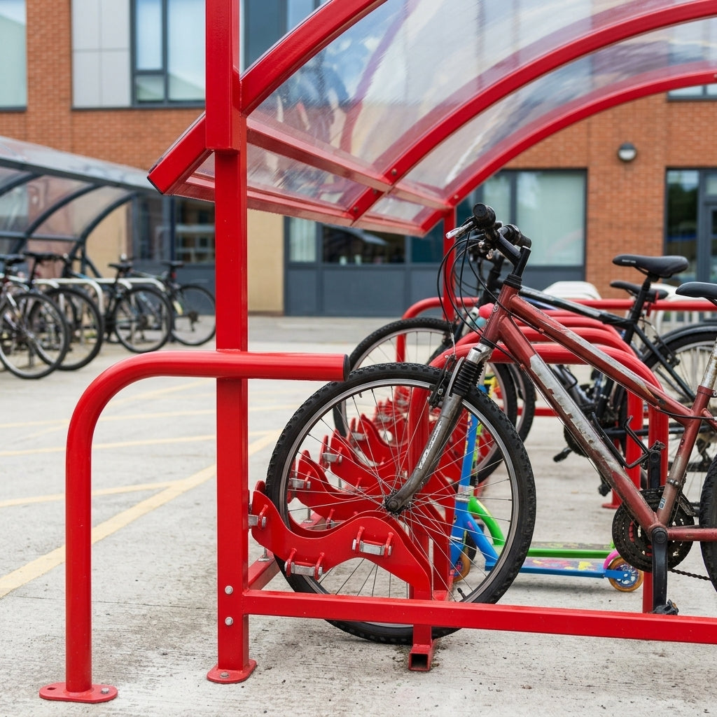 10-Bike Cycle Shelter with Scooter Rack – School Storage (view 2)