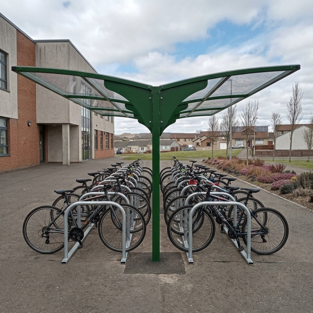 30-cycle shelter with 100mm posts and Pet-g UV2 roof sheets