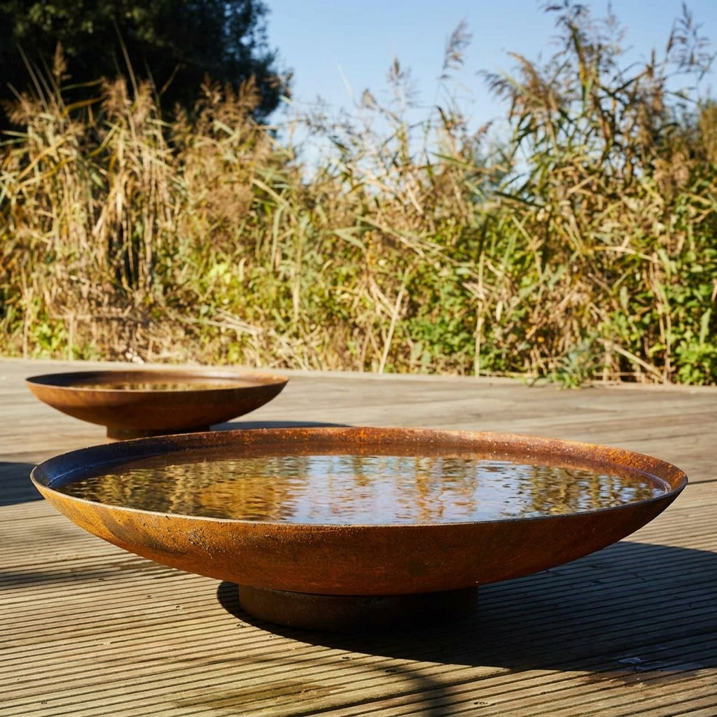 Large Curved Water Bowl - Corten Steel