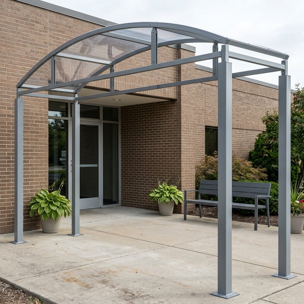 4m Wide Walkway Canopy Shelter – Galvanised Steel & Clear PETG Roof