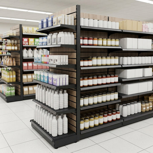 2.1m Wood Effect End Bay Display – 570mm Base Shelf