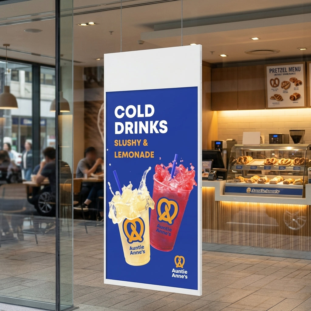 Double-sided hanging window display, 700cd/m² brightness, 43" or 55"