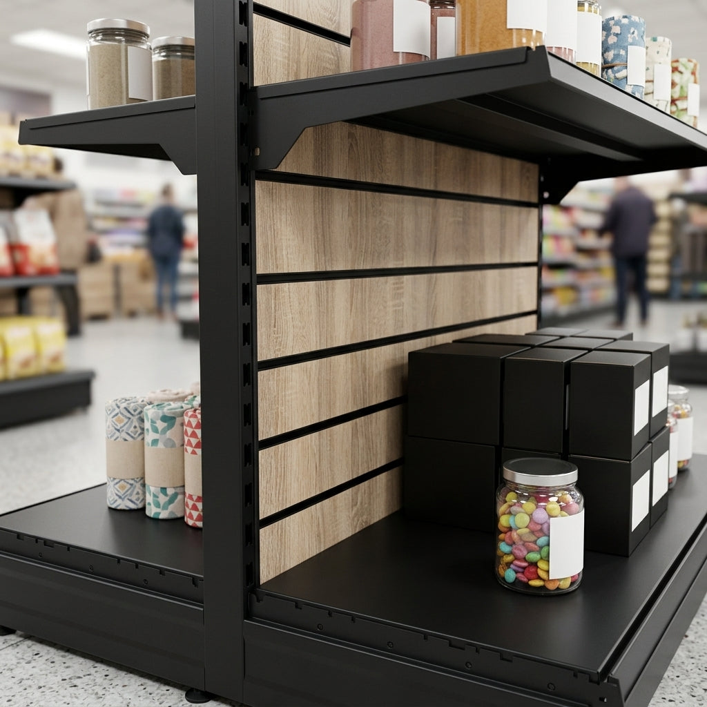 1.8m Wood Effect Double-Sided Gondola Display Bay, 570mm Base (view 2)