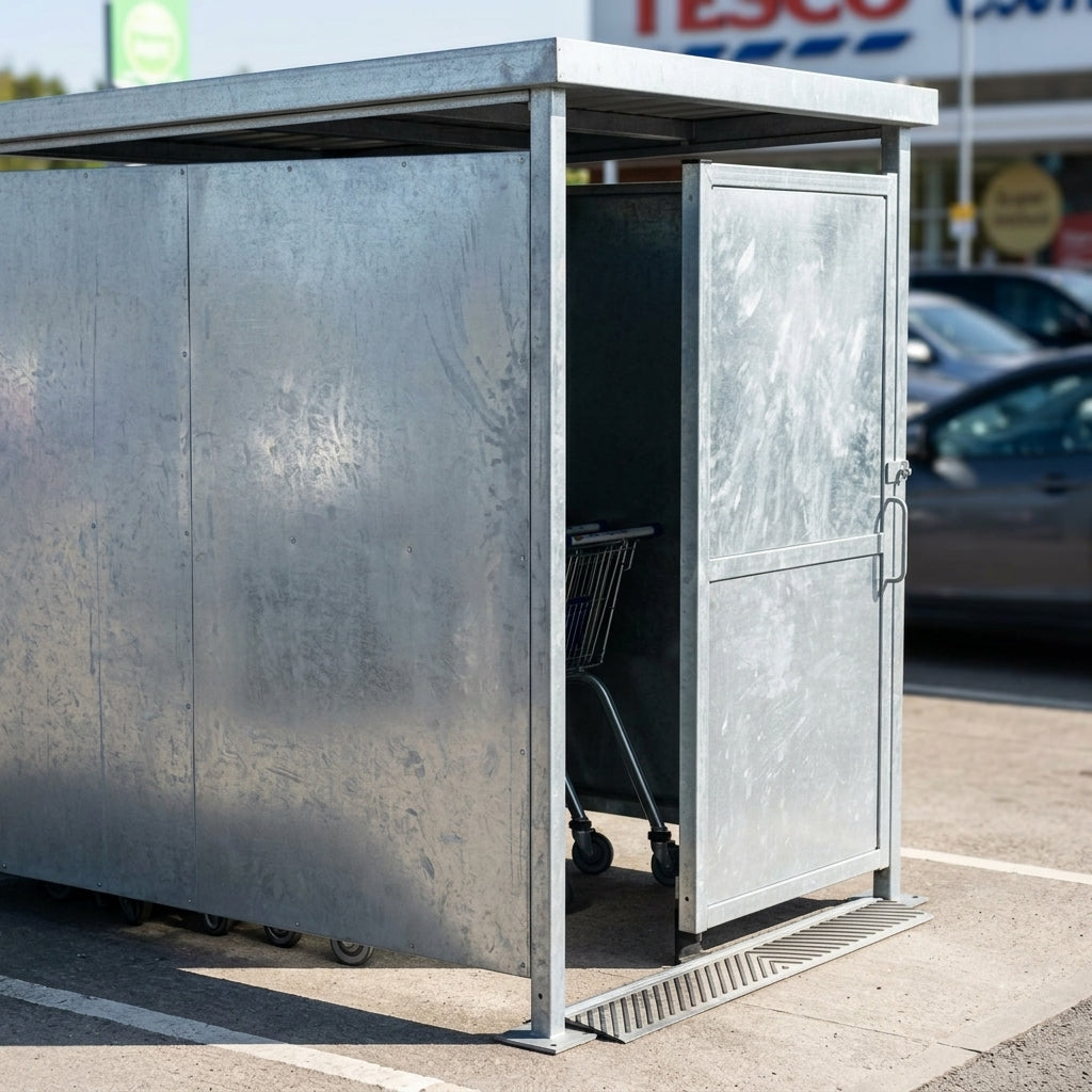 2m × 1–5m galvanised steel bin store with lockable doors (view 2)