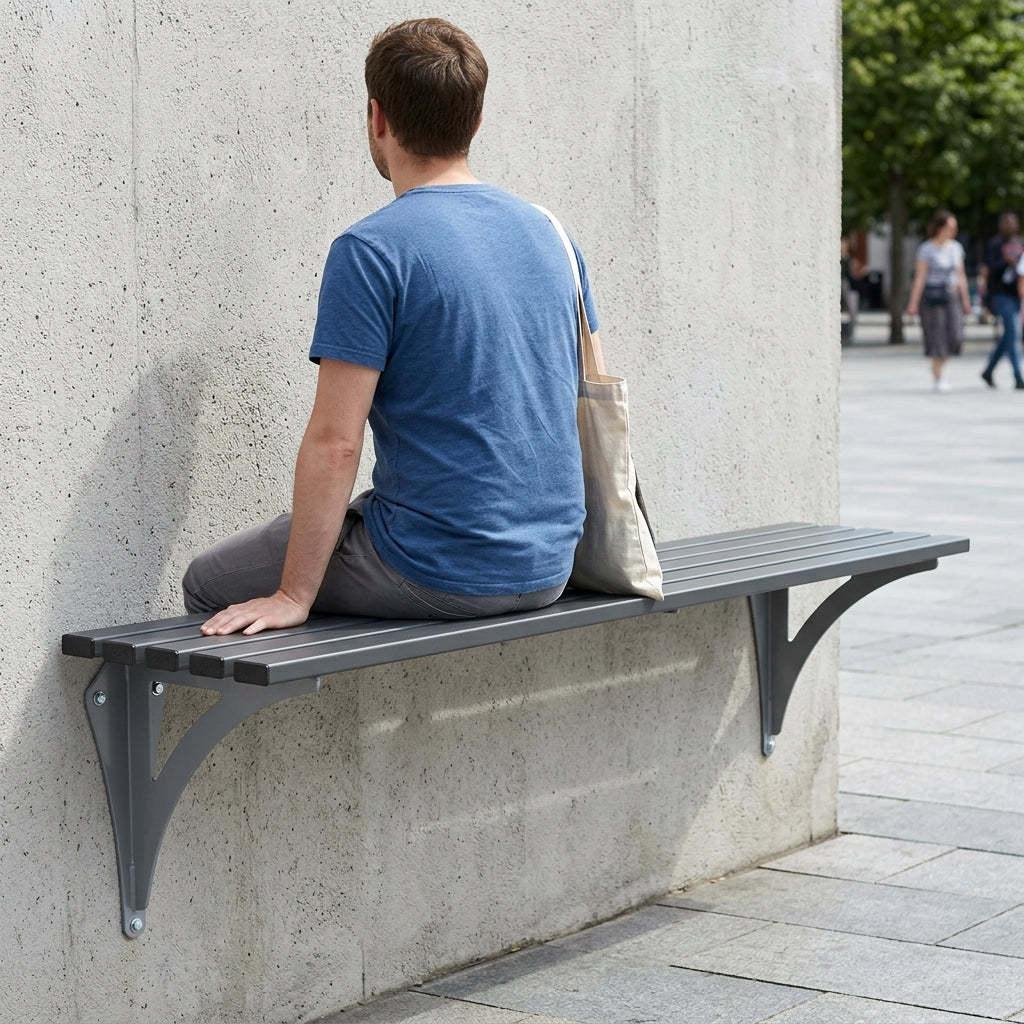 Wall-mounted mild steel bench 1000–1800mm
