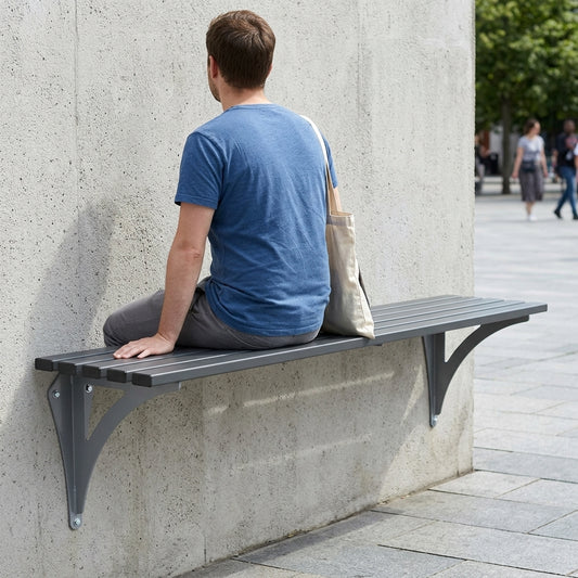 Wall-mounted mild steel bench 1000–1800mm