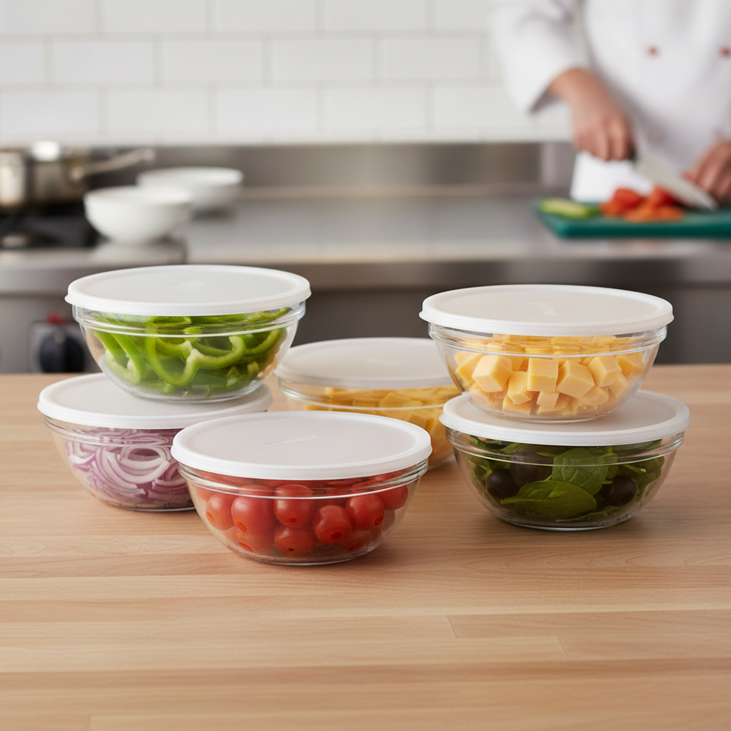 Tempered Glass Lidded Bowls 170mm for Food Preparation (Pack of 6)
