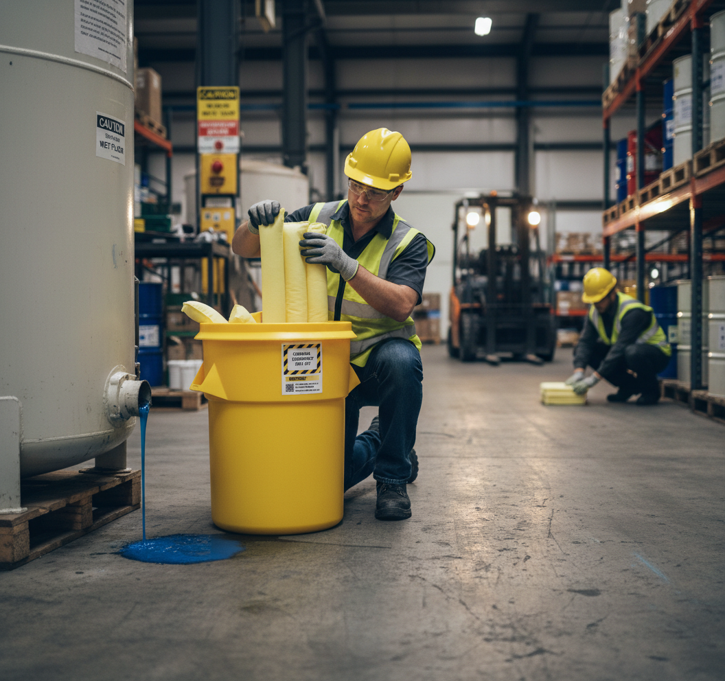 Chemical Spill Kit Twin Handles Cylindrical Bin - C90SK || 90ltr Absorbency