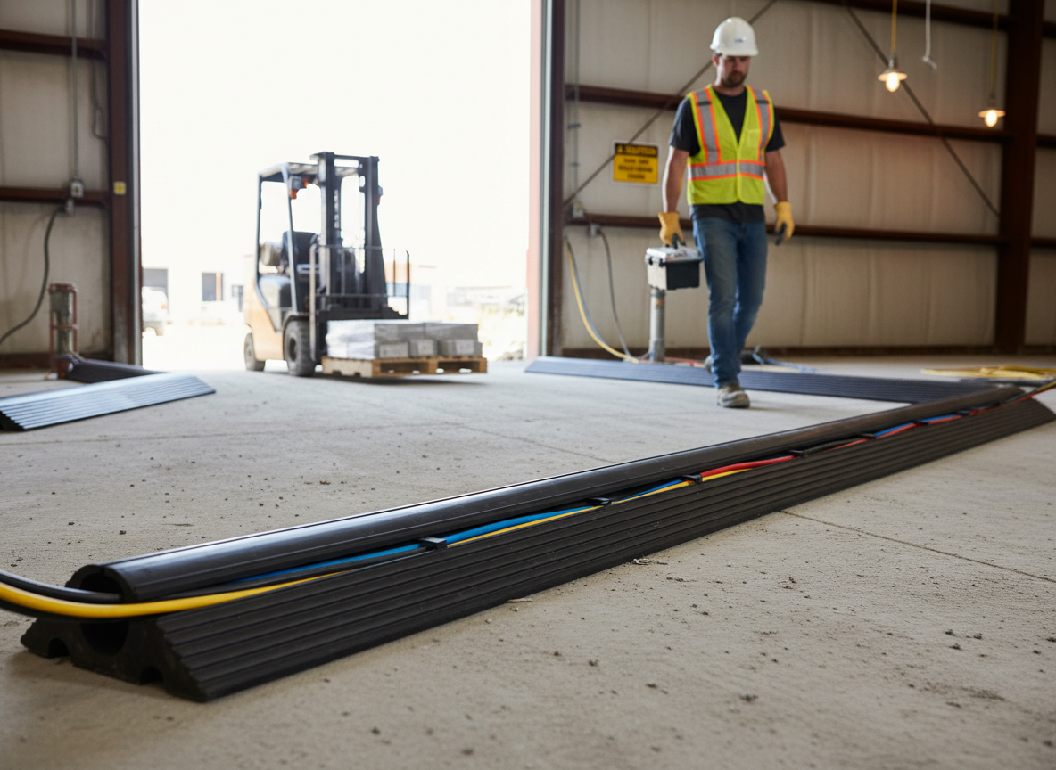 Premium Heavy Duty Rubber Cable Protector Ramp 4m Long for Cable and Hose Protection, Accommodates 40mm Diameter Cables