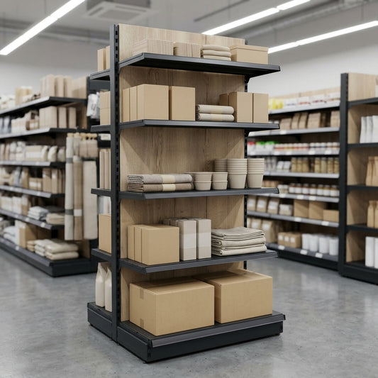 1.8m High Wood Effect Wall Bay Shelving – 570mm Base – 500–1000mm Wide