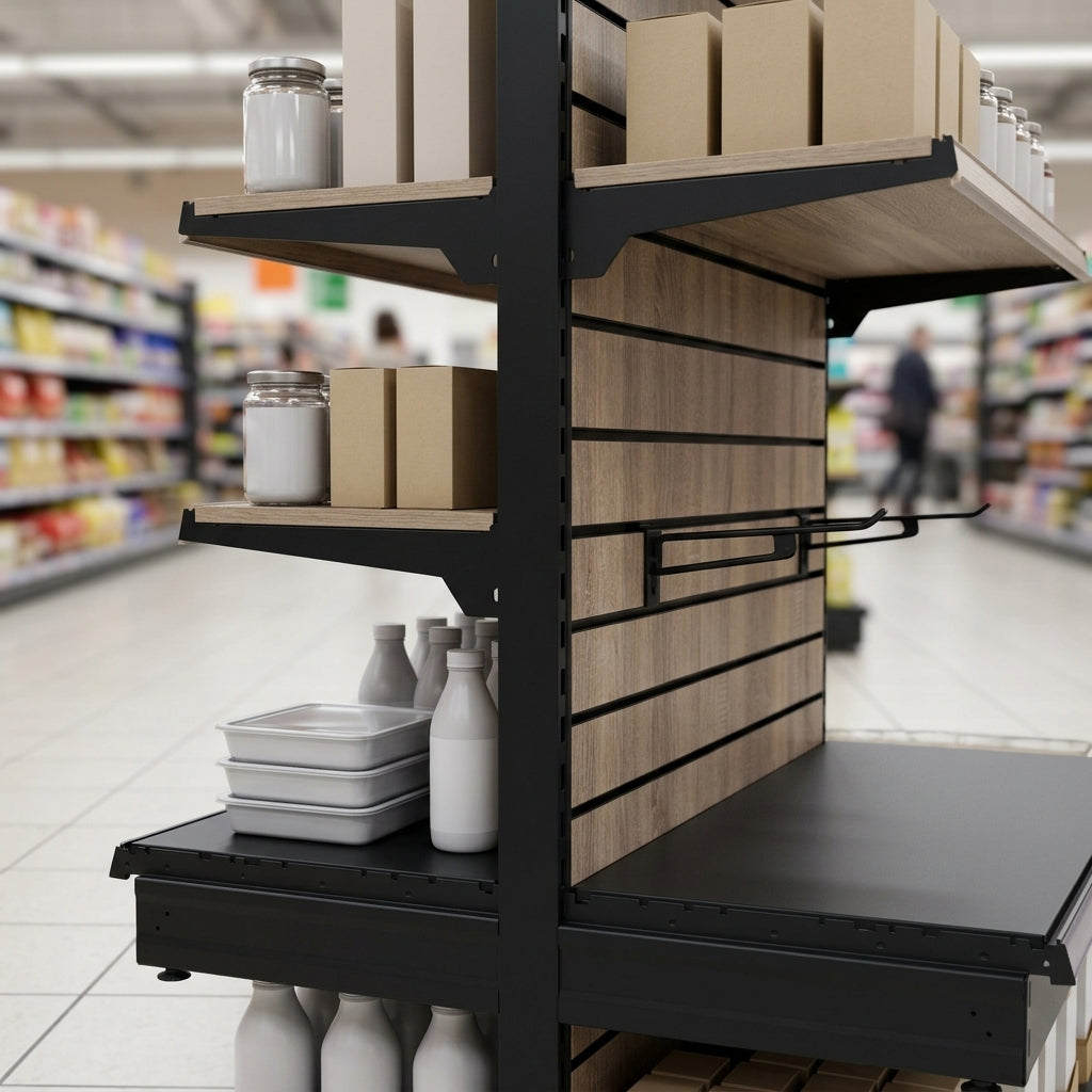 2.1m Wood Effect Gondola Display Bay | 470mm Base Shelf (view 2)