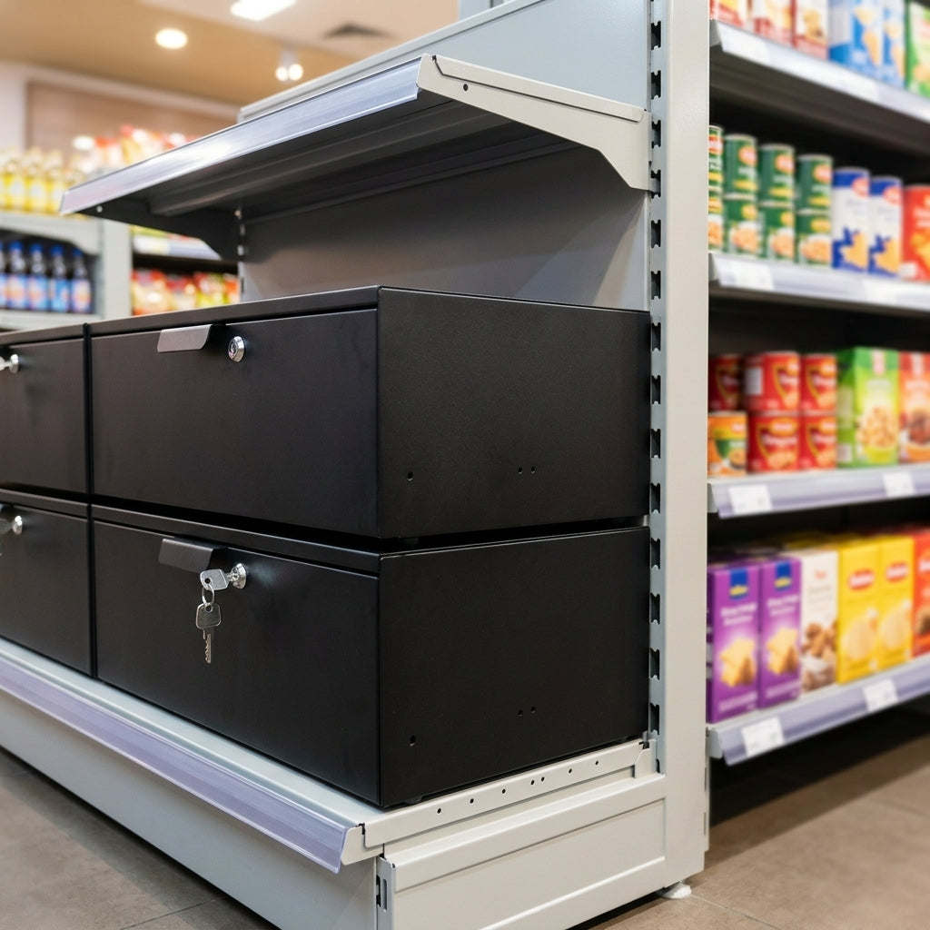 Under-counter tobacco drawer, lockable, 665–1250mm wide (view 2)